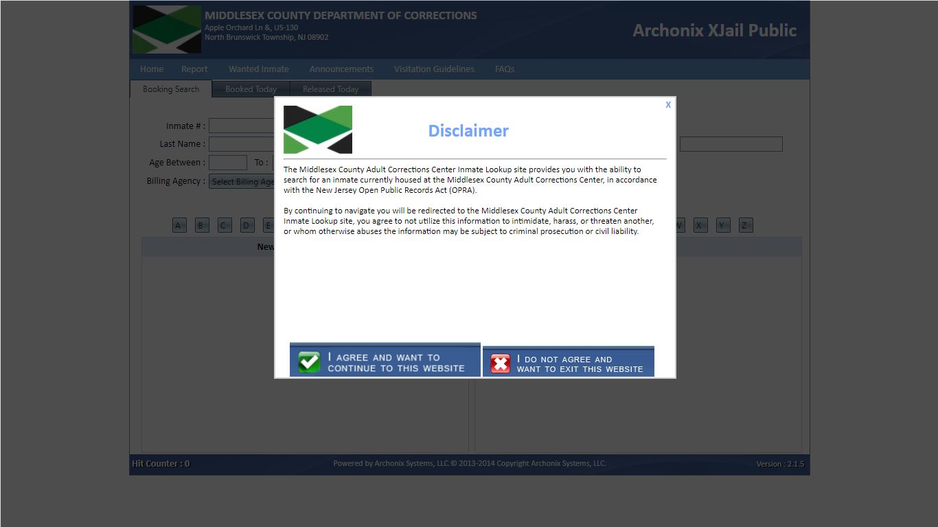 Archonix XJail Public - doclookup.co.middlesex.nj.us